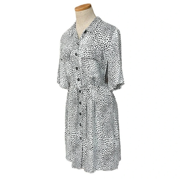 Topshop Shirt Dress Women's 8 Black White Leopard Print Button Up Retro - Picture 3 of 15